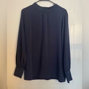 EUC Ann Taylor Navy long sleeve silky blouse